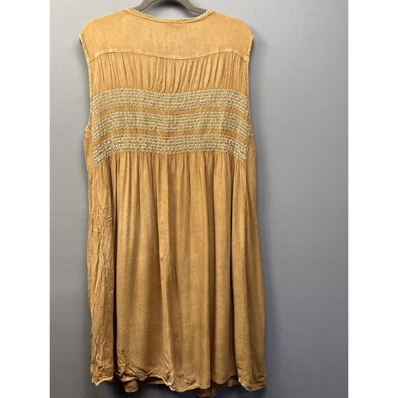 Anandas Collection Sleeveless Dress OSFA Womens Tan Embroidered Beach Button - Picture 2 of 7